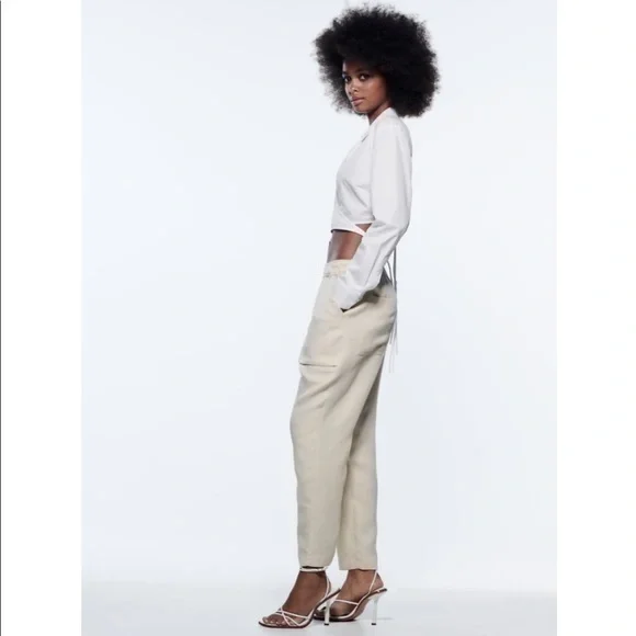 New Zara | Ecru Highrise Lose Ankle Athleisure Pants - Picture 4 of 15